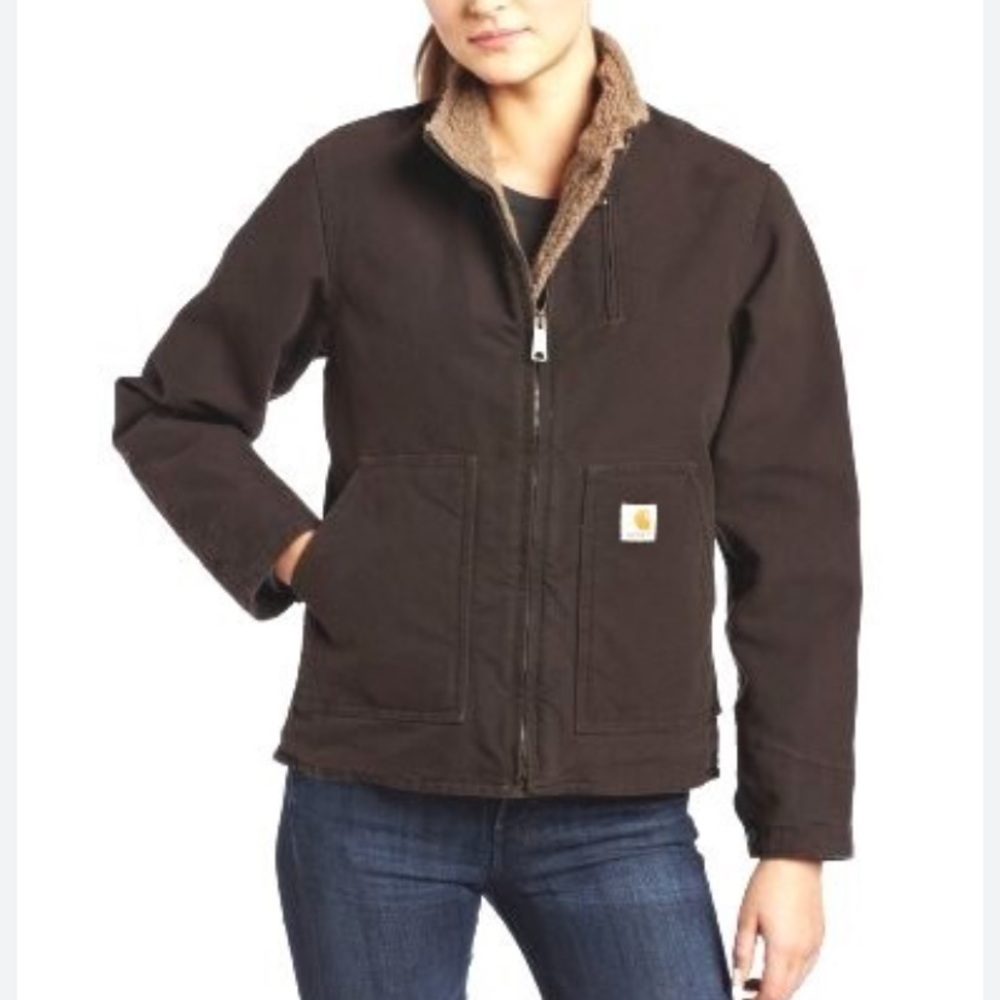 Carhartt women's size medium Dark Brown Jacket Fleece lining duck - Picture 3 of 13